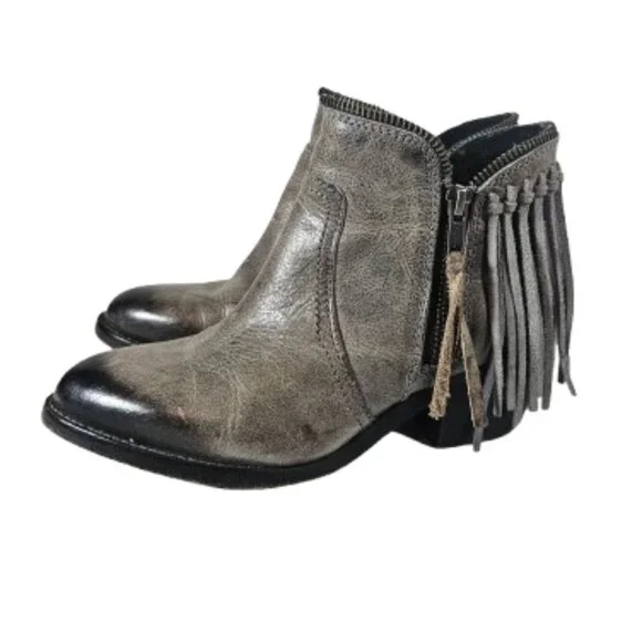 Circle G Gray Booties Women's Size 5 Fringe Zipper Closure - Picture 1 of 9